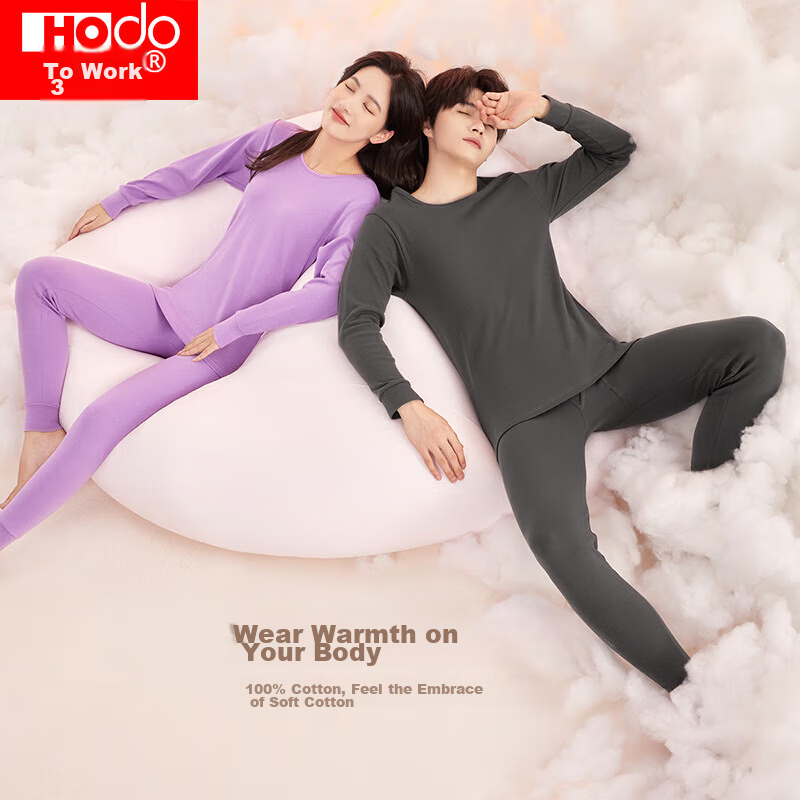Hodo Women's Underwear, 7A Antibacterial Upgraded Autumn Top And Pants, Pure Cotton Set, Round Neck Thin Style, Base Layer Thermal Underwear