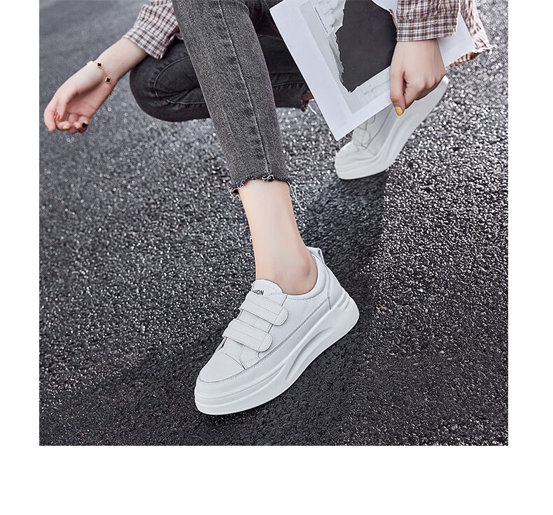 ZHR White Sneakers for Women, High-Quality Cowhide Upper, Thick-Soled Heightening Slimming Casual Shoes, Classic Velcro Versatile Sports Shoes AH109 White 37 13