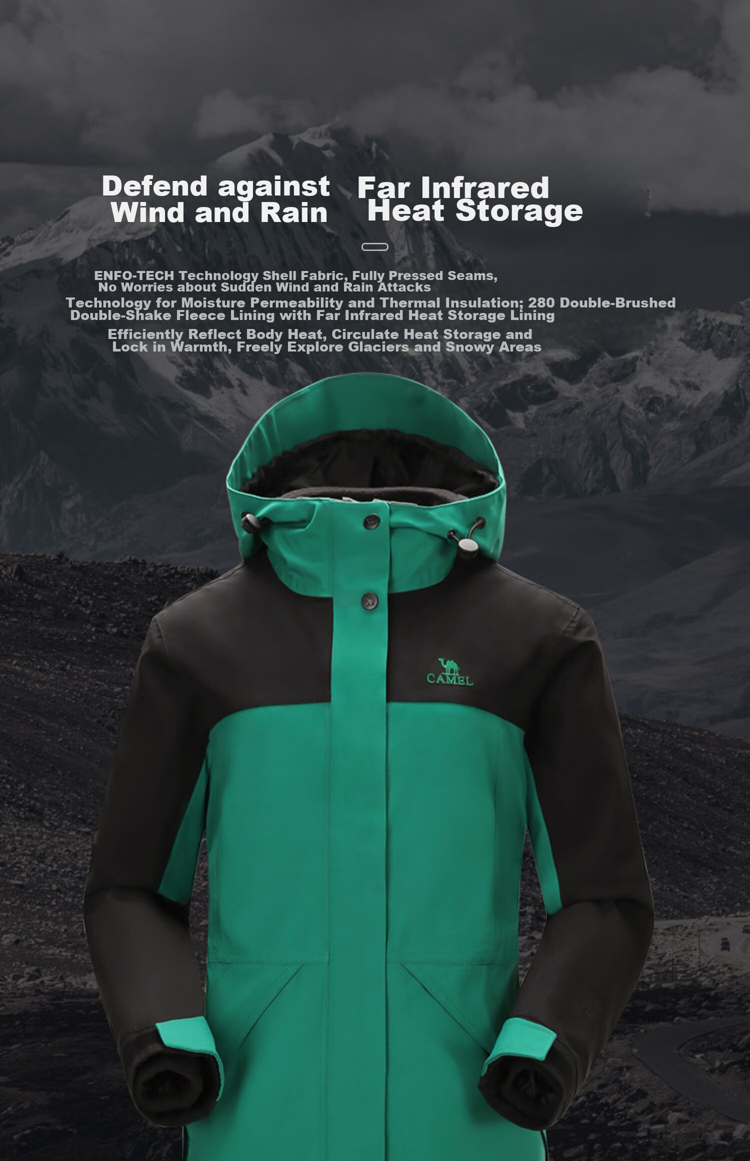 CAMEL 3-In Fleece Inner Liner Waterproof Detachable Mountaineering Jacket 60001 Oatmeal Gray/phantom Black, Men's S 2