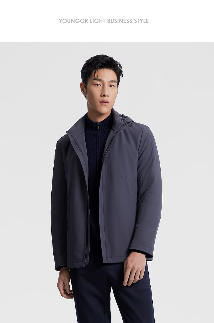 YOUNGOR [Goose Down Filling] 26 New Business Detachable Hood Warm down Jacket, Navy Blue, 2XL(185/104A) 2