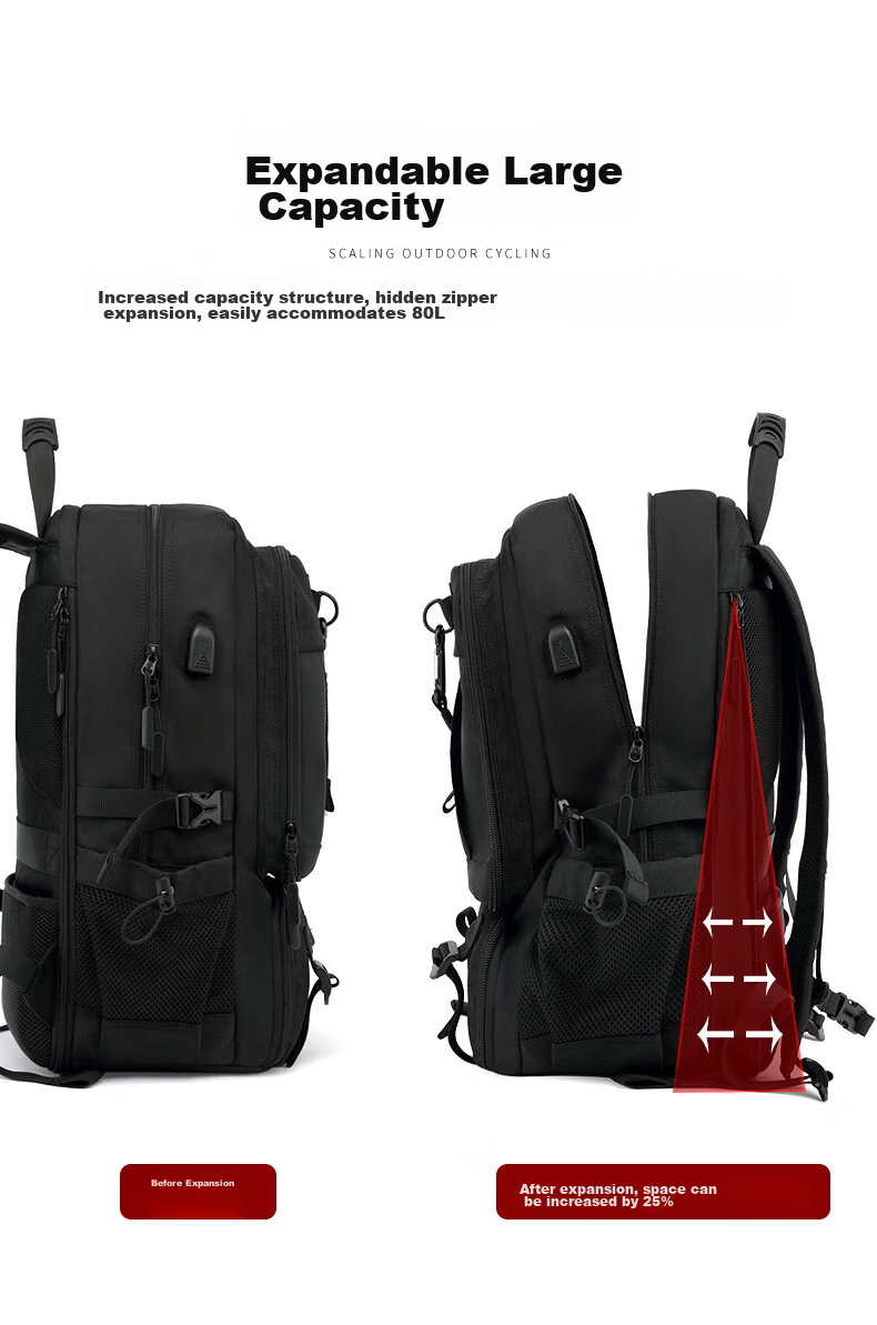GUSKI Backpack, Hiking Rucksack for Men, Water-Resistant, Breathable, Outdoor Cycling, Trekking, Travel, Large Capacity Schoolbag, Self-Operated 11