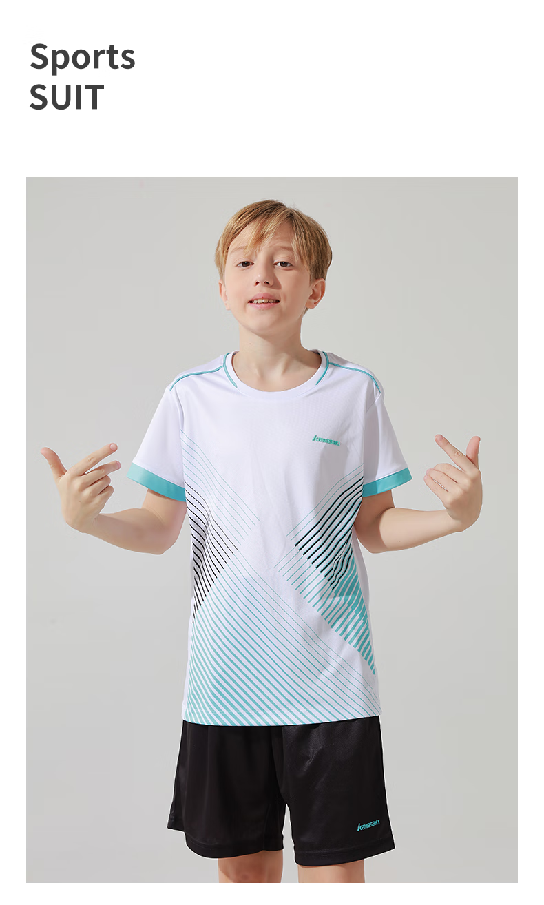 KAWASAKI Badminton Outfit Set for Children And Teenagers, Sports Quick-Dry Short-Sleeve T-Shirt Training Wear A4806 White And Black 160 4