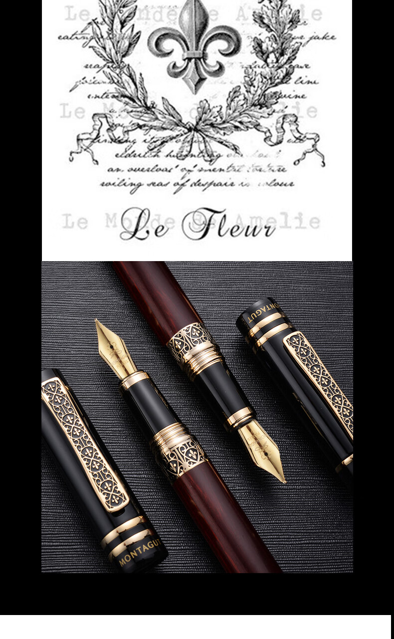 MONTAGUT [Mid-Autumn Festival Gift] High-End Fountain Pen Gift Box, Leather Zipper Pen Case, Spiral Pen Cap, Vintage Set, Zun Chong Series, Kitanmu Series, 0.5mm 7