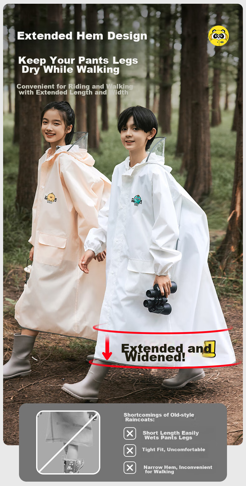 Moremerry Children's Raincoat, for Boys And Girls, Full Body Waterproof Thickened Poncho, Student School Raincoat, Khaki Cute Duck, 3XL 16