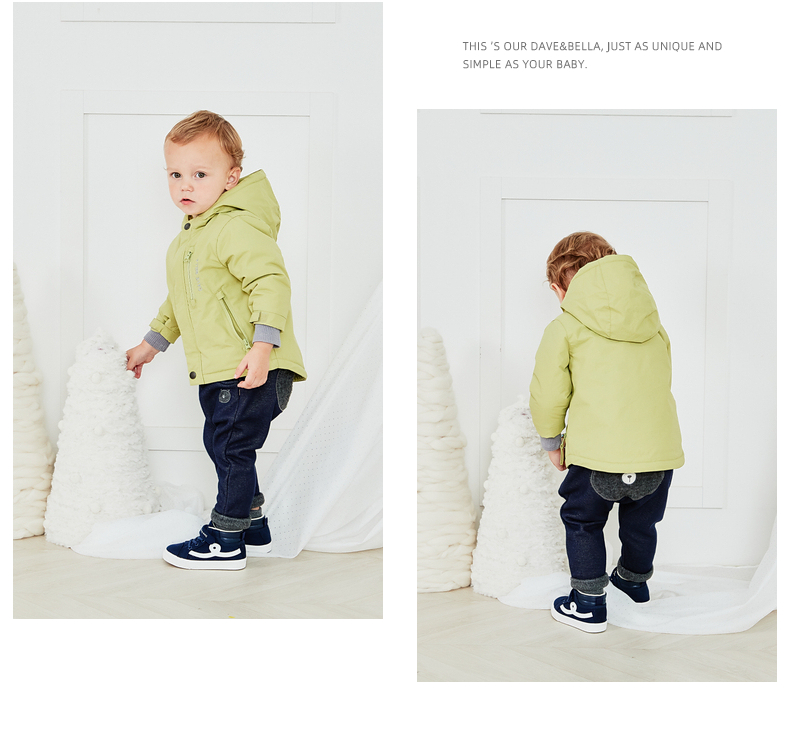 DAVE & BELLA Kids Cotton Padded Jacket Girls Winter Coat Boys Thickened Hooded Cotton Coat 4