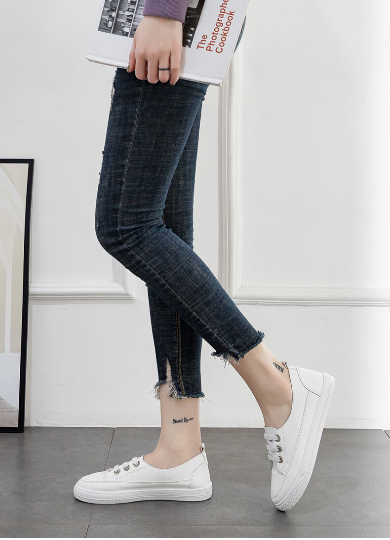 Huili Women's Shoes Spring And Summer White Sneakers Versatile Casual Flat Shoes Slip-On Breathable Soft-Soled Shoes White Size 36 8