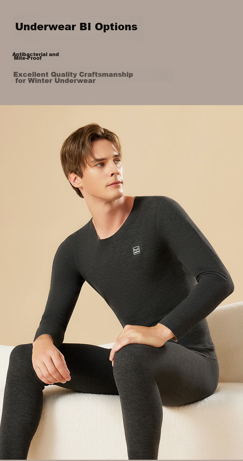 MiiOW [Goose down And Silk] 2026 New Thermal Underwear for Men, German Goose Down Heating Thickened Autumn Top And Bottom Set Base Layer 14