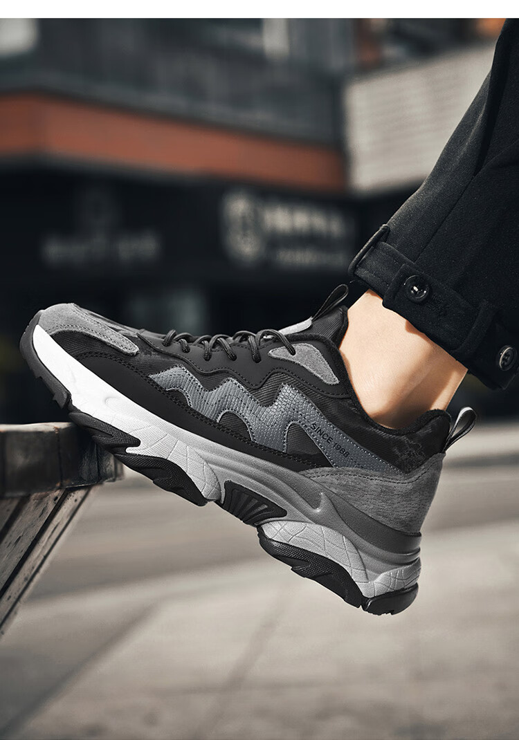 Aokang Men's Shoes, Dad Shoes, Fashionable Versatile Running Thick-Soled Height-Increasing Sneakers, Black, Size 39 10