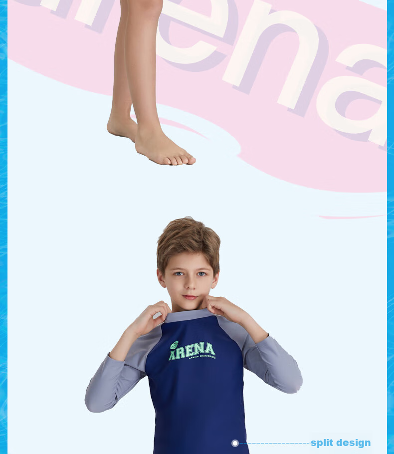Arena Children's Long-Sleeve Knee-Length Two-Piece Swimsuit Set, Sun Protection, Quick-Drying, Playful Printed Design, Easy to Put on And Take Off, Training Casual Swimwear 5