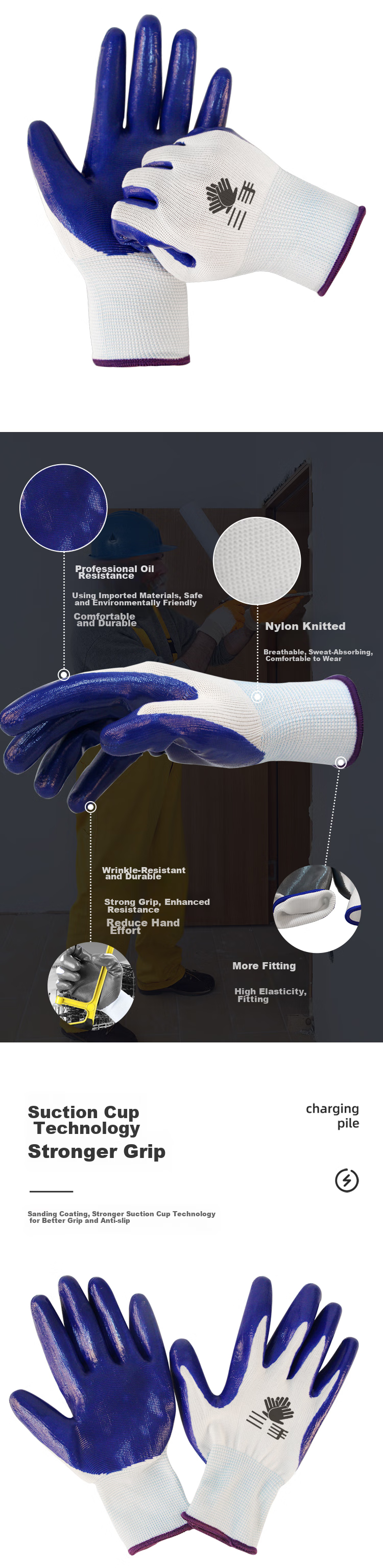 Sanshou Nitrile Oil-Resistant Waterproof Work Gloves, Latex-Coated, 12 Pairs/Pack 4