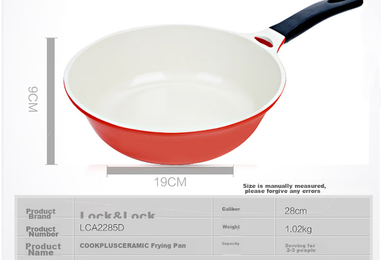 LOCK&LOCK Colorful Low-Oil Non-Stick Frying Pan with Salt Flat Bottom Ceramic Pan for Induction And Gas Stoves, Red, 28cm 8