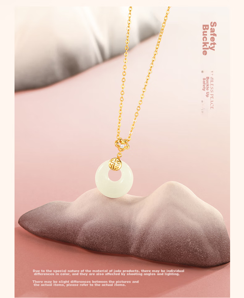 Fanci X Palace Master Blessing Safety Clasp Hetian Jade Necklace Silver Women's Light Luxury High-End Feel Ladies Birthday Gift 10