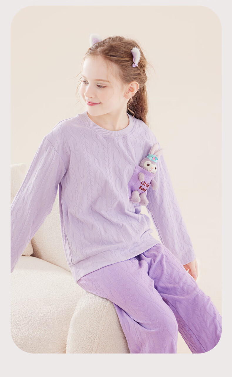 Duomiaowu Girls' Pajamas Children's Loungewear Set Cotton Spring And Autumn Mid to Big Kids Little Girls Parent-Child Clothing 99136 Purple 120 9