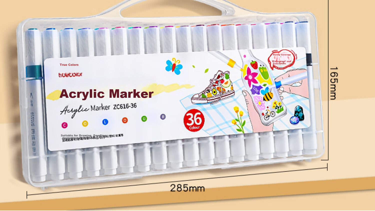 TRUECOLOR 36-Color Acrylic Markers Single-Tip Quick-Drying Waterproof Kindergarten Elementary School Children's Special Non-Translucent Stackable Hand-Drawn Guka Graffiti DIY Painting Brushes 616 Watercolor Pens 15
