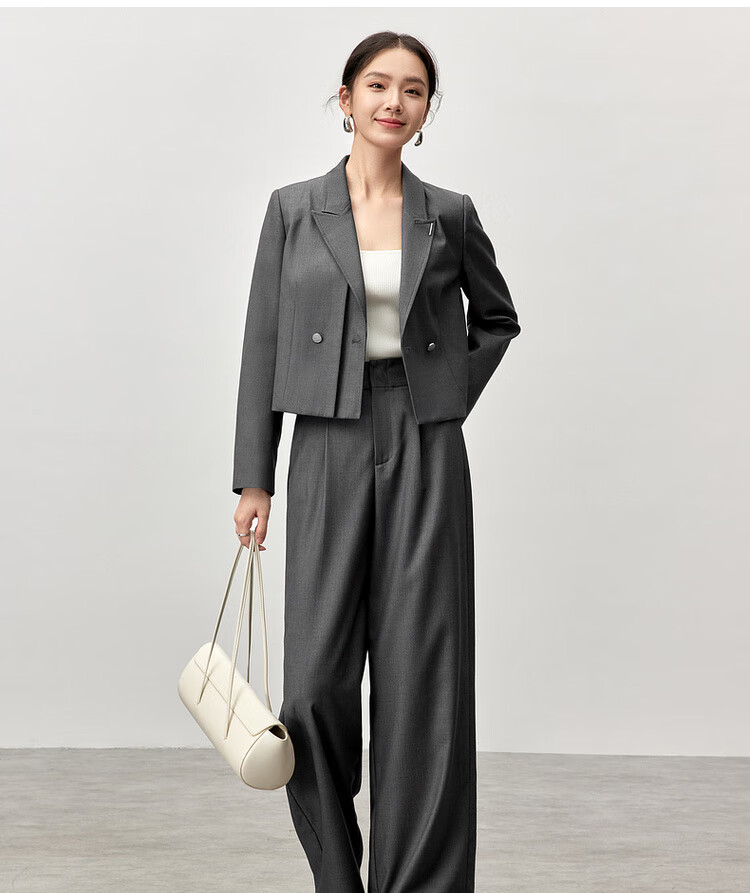 Sentubila Professional Interview Suit Set for Women, Spring And Autumn Style, Formal Wear, High-End Small Suit Outfit, Complete Set, Gray, S 17