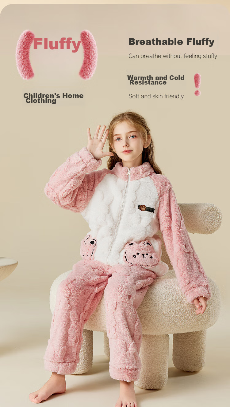 LangSha [Flannel] Children's Pajamas, Boys' Autumn And Winter Fleece-Lined Sleepwear, Big Kids Girls Baby Warm Home Wear Set 1