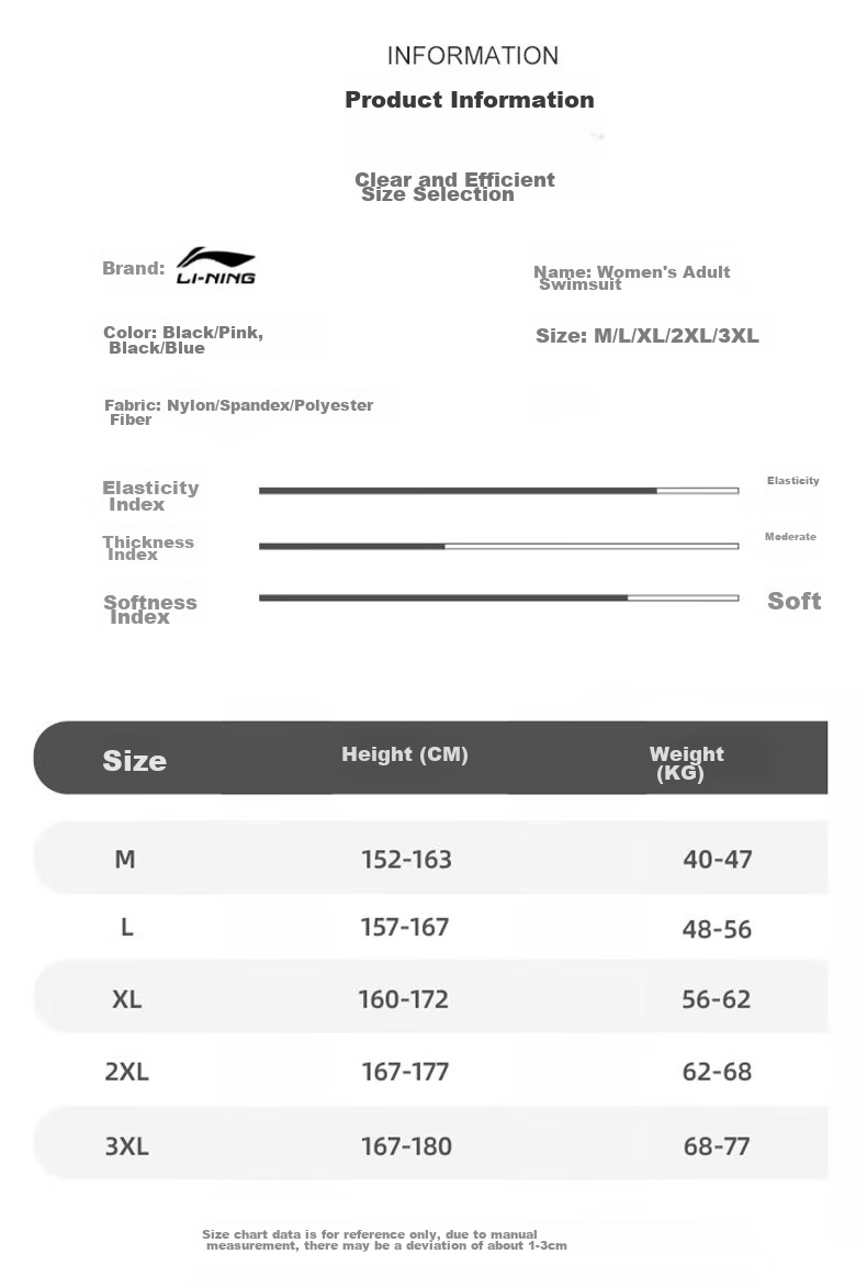 LI-NING Women's One-Piece Conservative Long Sleeve Square Leg Swimsuit High Elastic Breathable Color Block Hot Spring Vacation Swimwear 062 Black Pink M 8