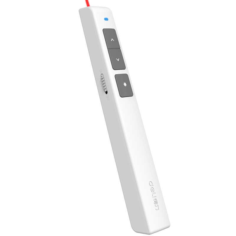 Deli Laser Pointer, Teacher-Use PPT Hyperlink Switching Function Pointer/wireless Presenter, Red Light Rechargeable Laser Page-Turning Pen, White, 2802L