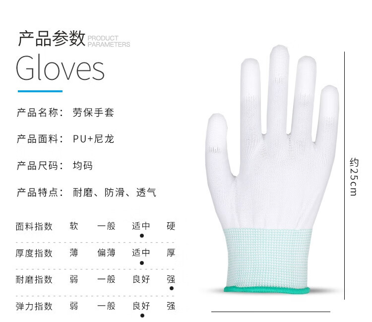 Minggu Nylon PU Coated Finger Labor Protection Electrician Gloves 13-Gauge Breathable Wear-Resistant 12 Pairs Size M 1