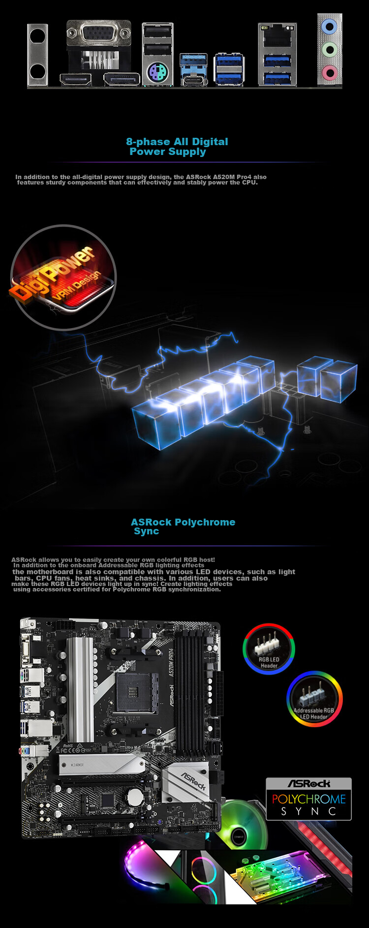ASRock A520M Pro4 Craftsmanship Motherboard Supports CPU 5600/5600GT (AMD A520/Socket AM4) 4