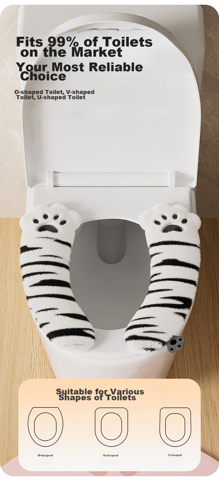 Baoshi Toilet Seat Cover, Thickened And Warm, Rabbit Fur Style, Skin-Friendly, Cute Design, Washable in Winter, Bathroom Mat 2