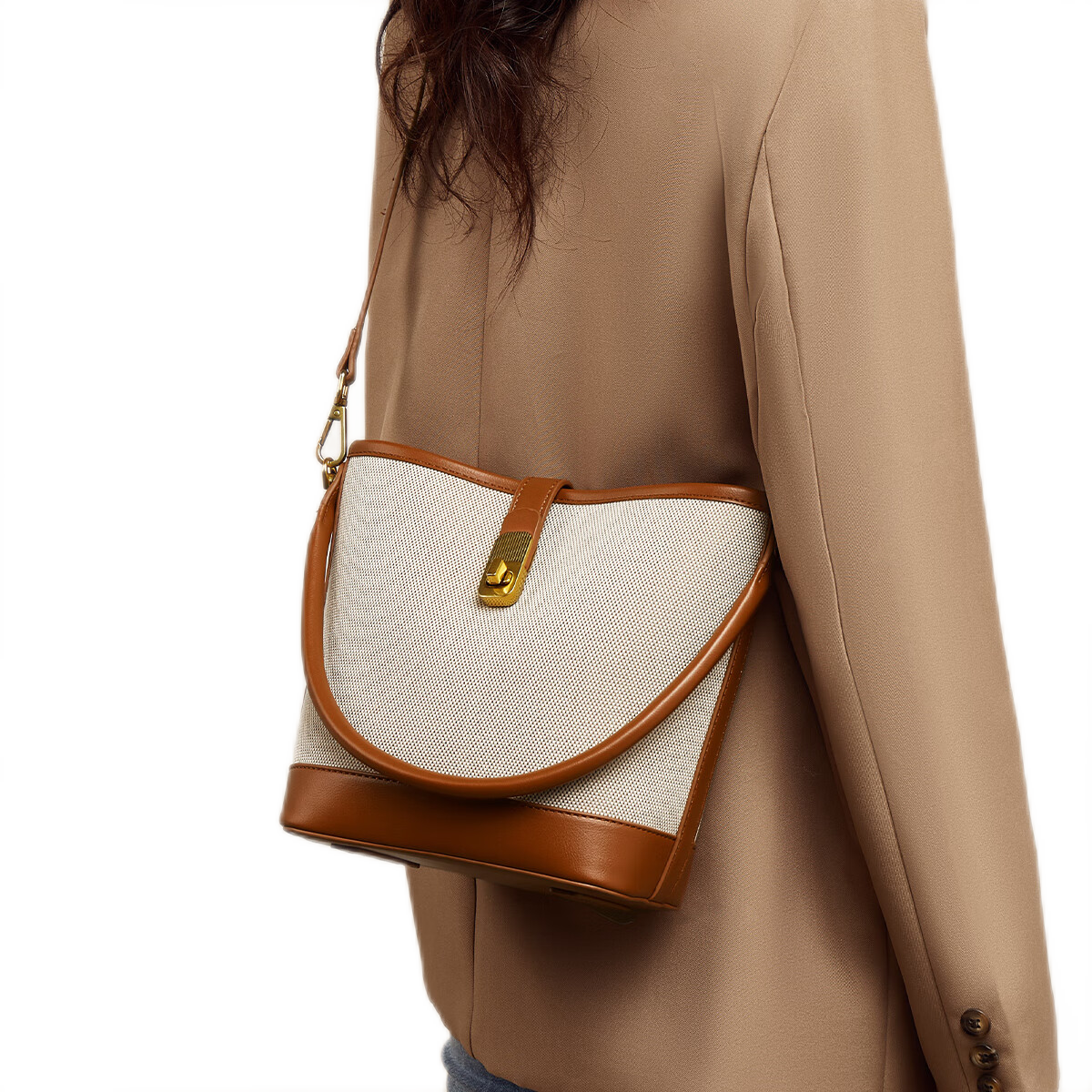 FOXER Women's Handbag, Large Capacity Bucket Bag, Tote Bag, Shoulder Crossbody Bag, Light Luxury Valentine's Day Gift