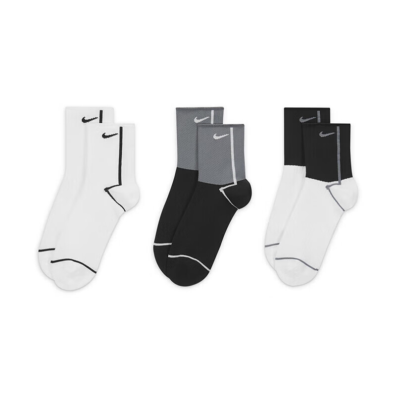 NIKE Socks for Men And Women, Quick-Drying Breathable Sports Socks, Short Socks Three-Pair Pack CK6021-904 White S