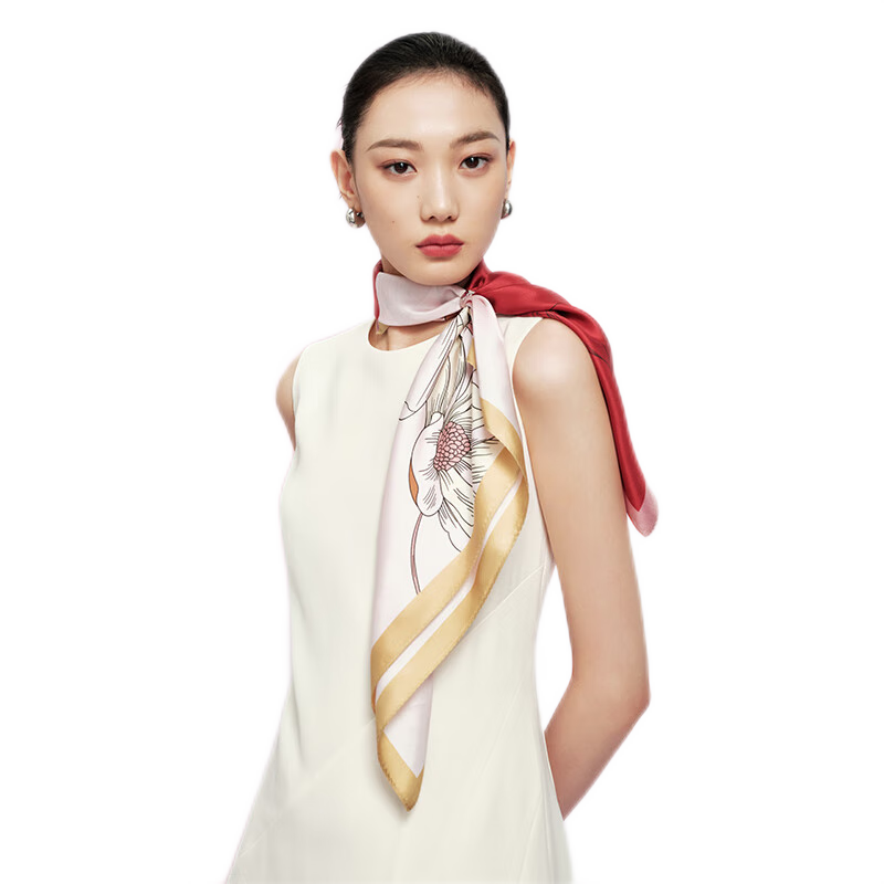 Wanshili Mulberry Silk Scarf for Women, Square Scarf, Holiday Gift for Elders, Mid-Autumn Festival Gift Box - Magnolia Ode 75cm