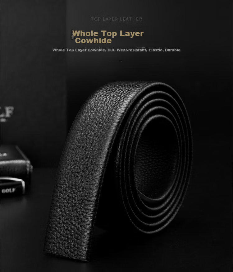 GOLF Men's Double-Sided Top-Grain Leather Belt, No Buckle Belt, Automatic Buckle Waist Belt, Buckleless Trouser Belt 1