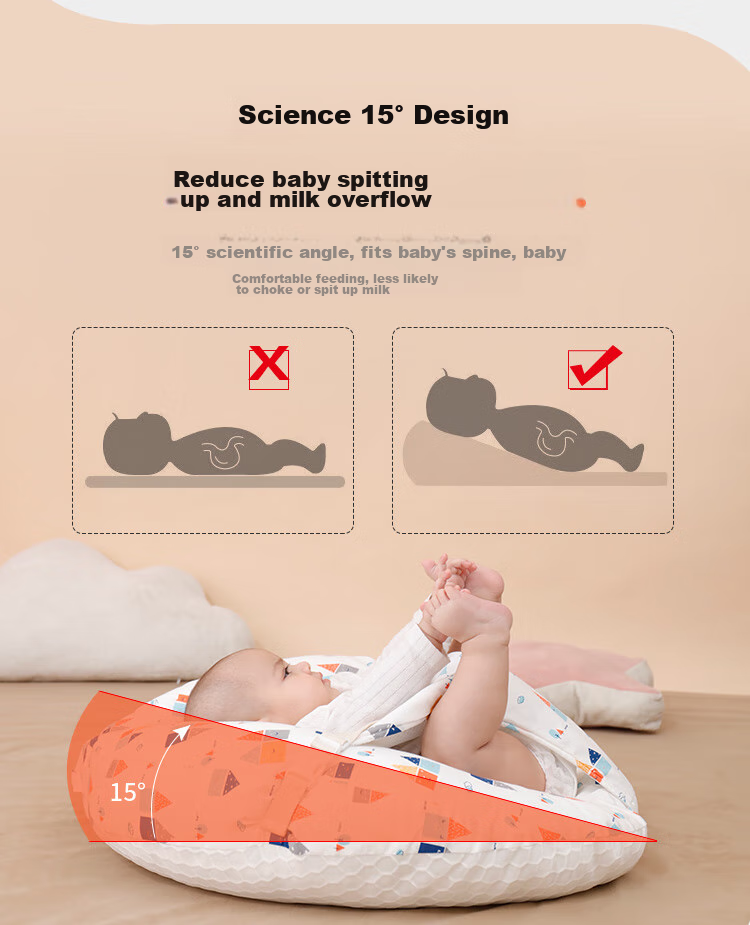 Xiqinbao Baby Anti-Reflux Inclined Pillow, Comforting Pillow, Newborn Nursing Pillow, 0-1 Year Old, Removable Inner Liner (Happy Home) 3
