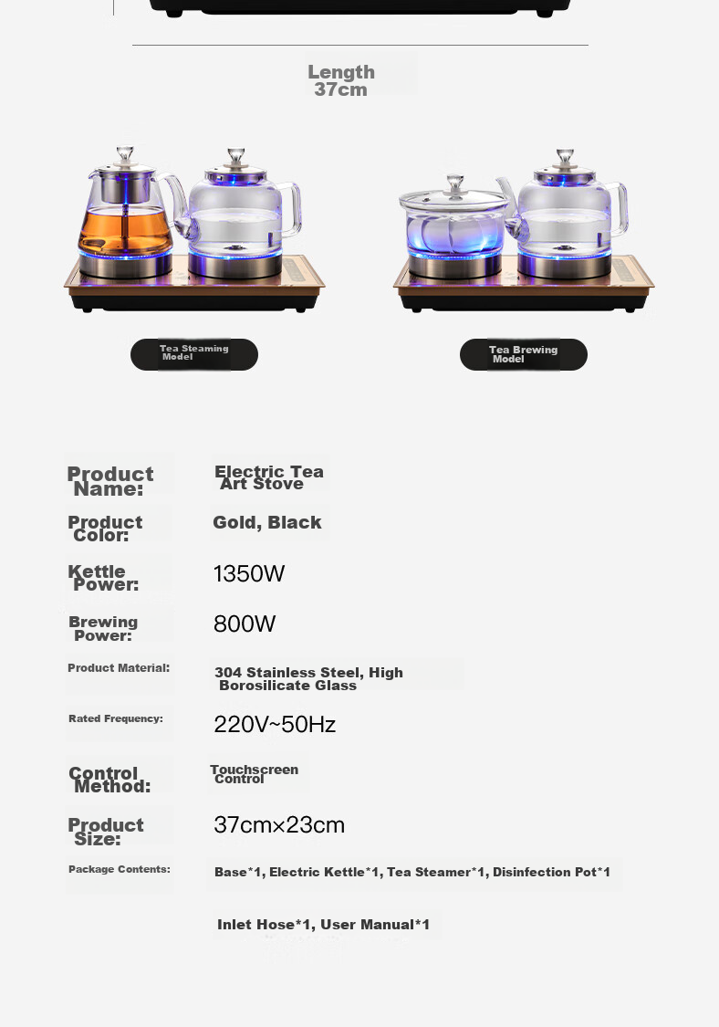 Biooner 37x23 Fully Automatic Electric Kettle with Water Inlet, Home And Office Tea Station All-In Machine, Tea Table, Coffee Table, Built-In Tea Set, Black Steaming Tea Model 21