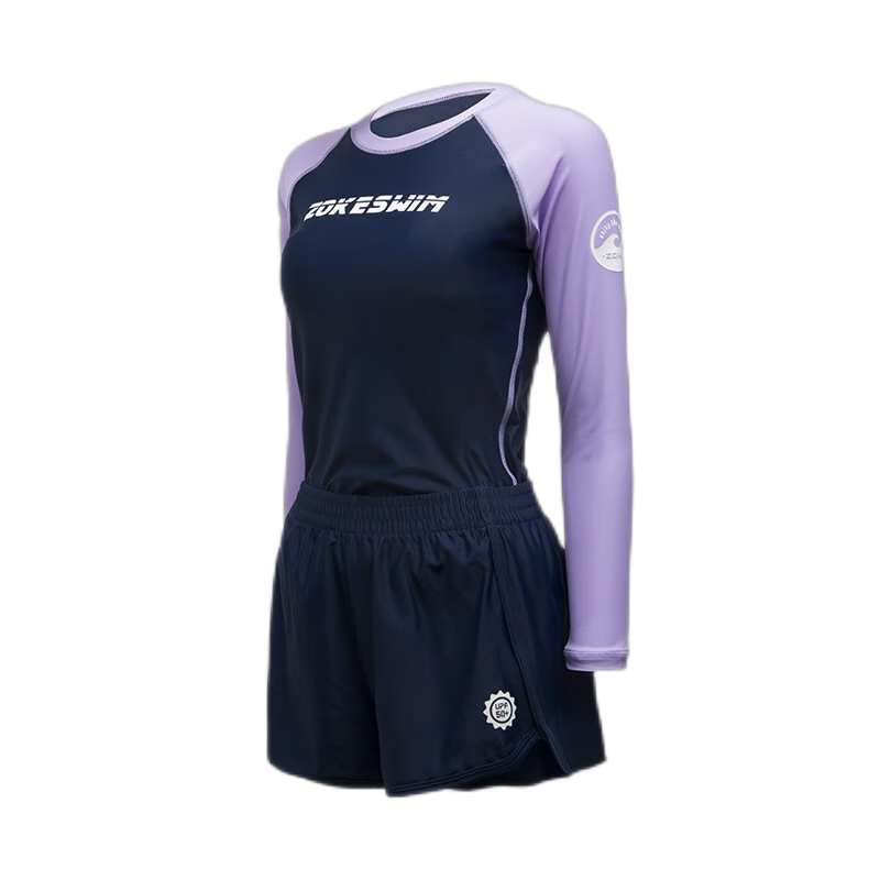 ZOKE ZOKE Women's Swimsuit, Boyshort Long Sleeve Competitive Two-Piece Set 123501213, Deep Blue/purple, M