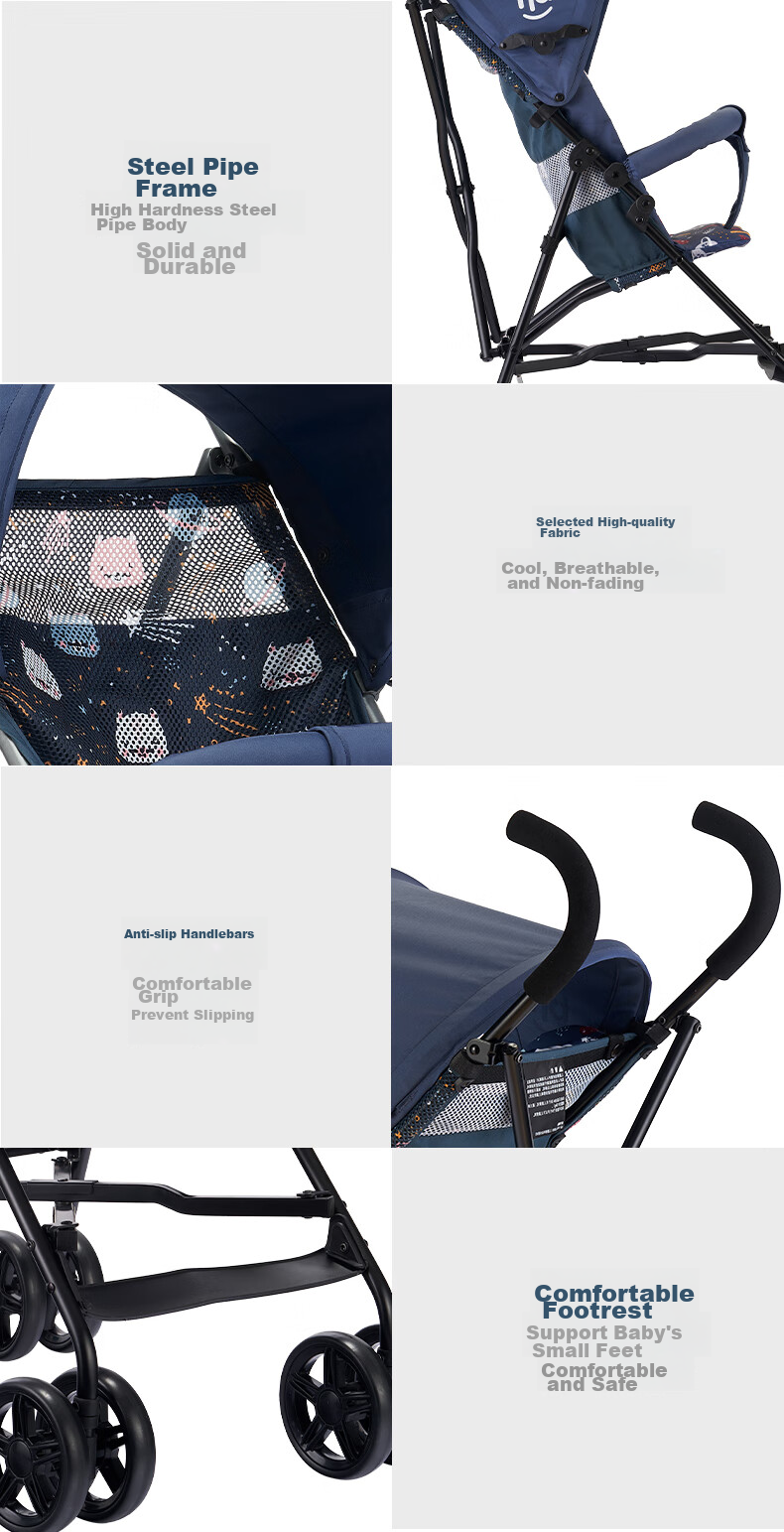 Happy Dino Stroller, Lightweight Foldable Portable Umbrella Stroller for Babies And Toddlers, Baby Walking Aid, Hand-Pushed Cart, Blue, LD099-C 12