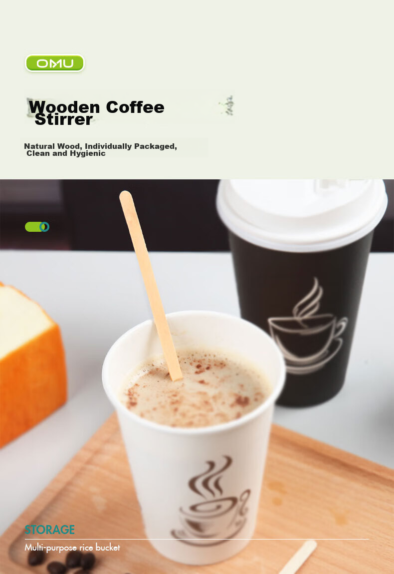 AOmeiyou Disposable Coffee Stirrers, Wooden Coffee Stirring Sticks 14cm, 200 Pieces Per Box, Individually Wrapped 2