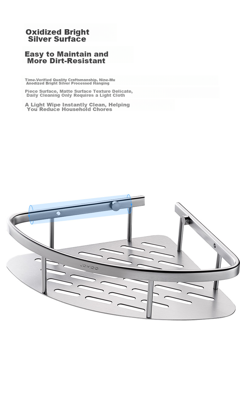 JOMOO Bathroom Storage Rack, Toilet Organizer Shelf, Space Aluminum Bright Silver Corner Triangular Basket Storage Rack 937124 5