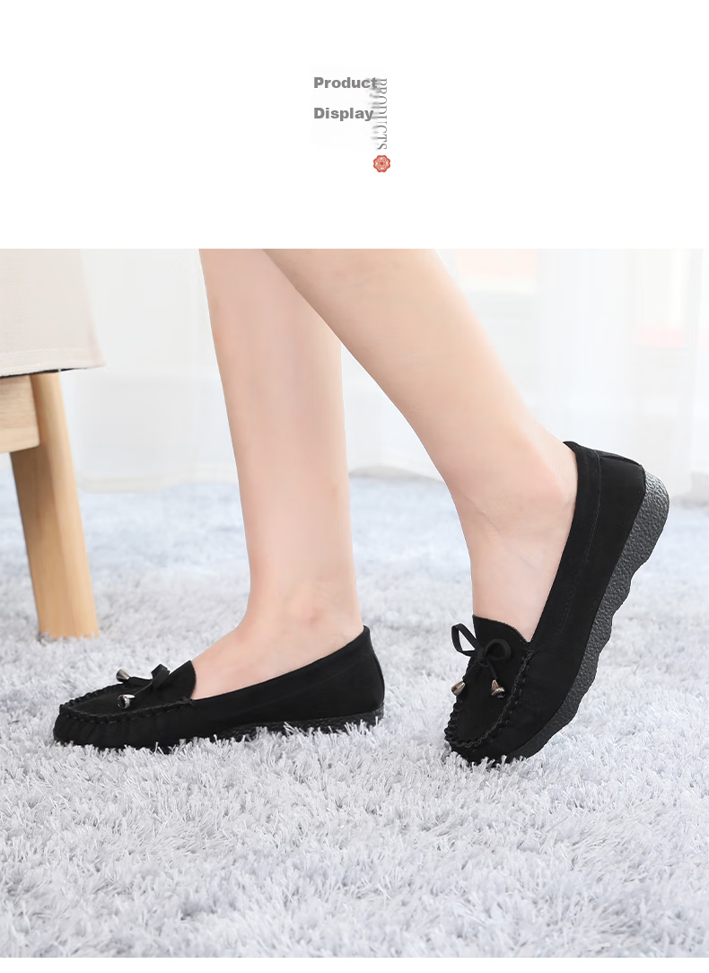 Weizhi Old Beijing Cloth Shoes for Women with Bow Tie, Versatile Black Work Shoes, Casual Shoes, Mom Shoes WZ1020 Size 36 6
