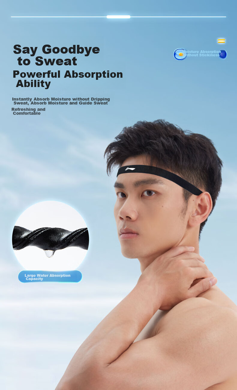 Li-Ning Sports Headband for Men And Women, Sweat-Absorbing Headband, Sweat-Stopping Band, Running Sweat-Guiding Band, Basketball Sweat-Proof Headband, Hair-Tying Band, Head Hoop 7