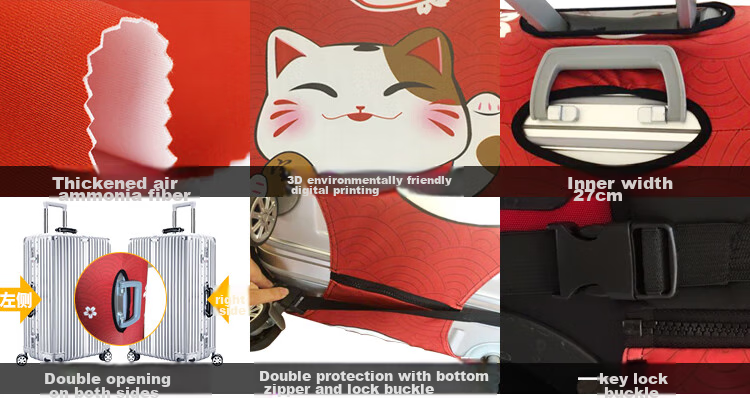 Banzheni Luggage Travel Case Protective Cover, Elastic Suitcase Cover, Dust-Proof Rain Cover, Thickened Wear-Resistant Checked Bag Cover, Lucky Cat Design, Suitable for 19-Inch 20-Inch 21-Inch Suitcases 7