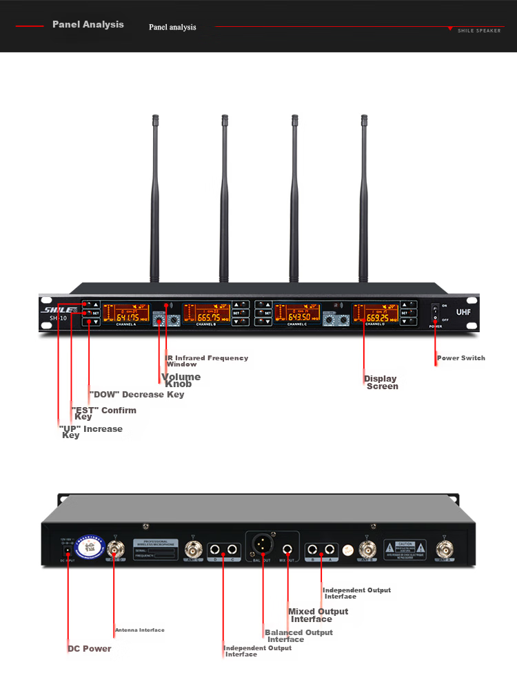 SHILE SH-10 Professional One-To U-Segment Anti-Howling Wireless Handheld Microphone for KTV Entertainment, Singing, Meetings, Hosting, And Lecturing, with 4 Handheld Mics Included 12