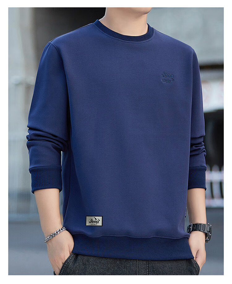 JEEP SPIRIT Men's Sweatshirt, Spring Korean Style, Round Neck Long Sleeve T-Shirt Undershirt for Men, Black, 4XL 14
