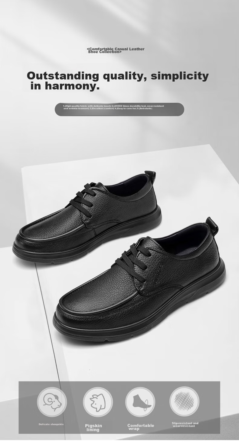 Qiangren Business Leather Shoes for Men, Soft Upper And Sole, Sheepskin Commuter Leather Shoes, Breathable Casual Men's Shoes JDA351339 Black 39 1