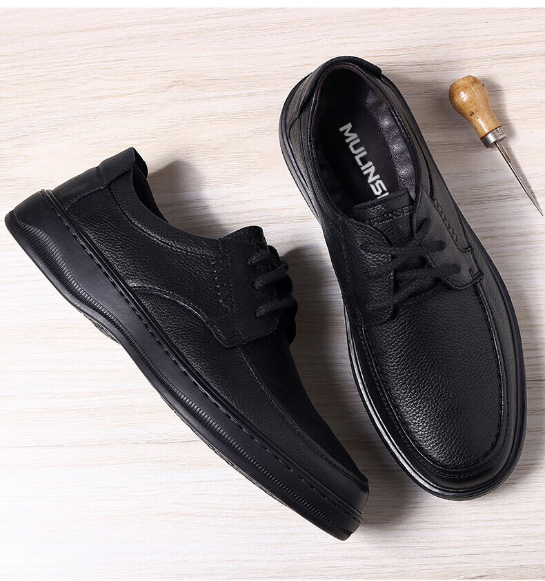 MULINSEN First Layer Cowhide Men's Business Casual Wear-Resistant Soft Sole Dad Shoes Black Size 44 Model 20782 4
