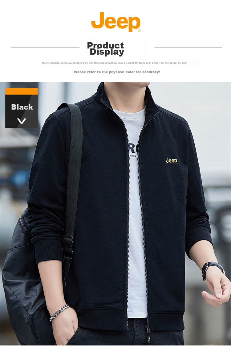 JEEP Men's Sweatshirt, Casual Cardigan Jacket for Spring And Autumn, Loose-Fitting Stand-Collar Top, Men's Clothing, Black, 4XL 10