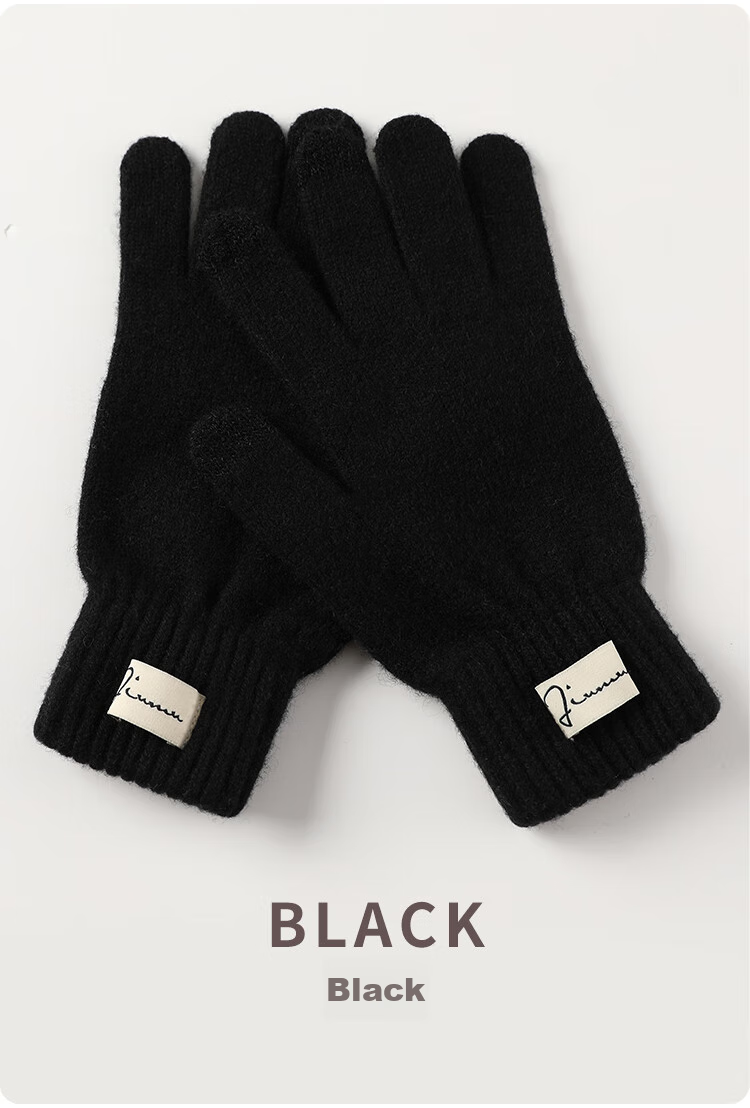 JIUMU Wool Thermal Gloves for Women, Winter Thickened Cold-Proof, Suitable for Cycling And Driving, Touchscreen Compatible Knitted Wool Gloves 13