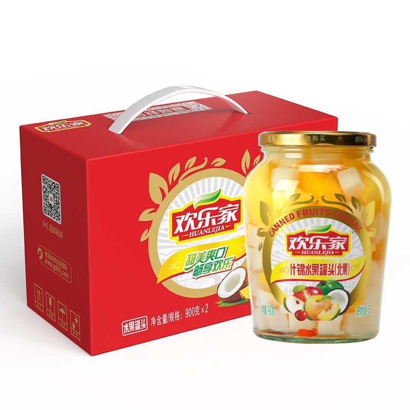 欢乐家北果什锦水果罐头900g*2瓶 礼盒送礼 休闲零食