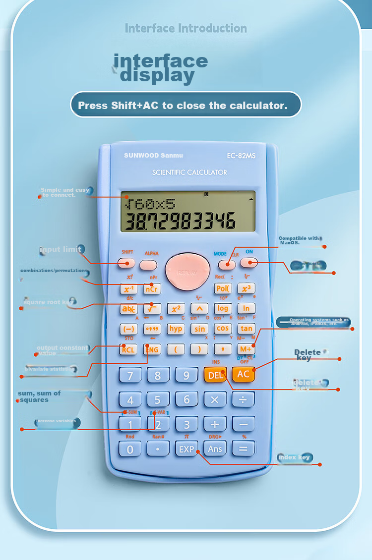 SUNWOOD Scientific Calculator with 240 Functions (For Middle And High School Students), EC-82MS, Cherry Pink 2