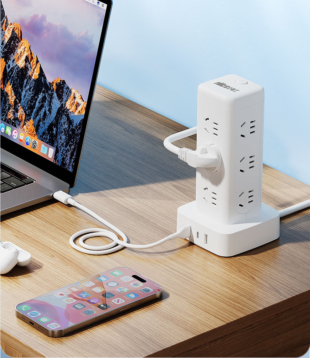 NVCleishidiangong Vertical Power Strip Extension Cord, Multi-Functional Multi-Outlet Desk Power Strip for Dormitory Use, USB-C Tower Desktop Cable Organizer EP432L 4