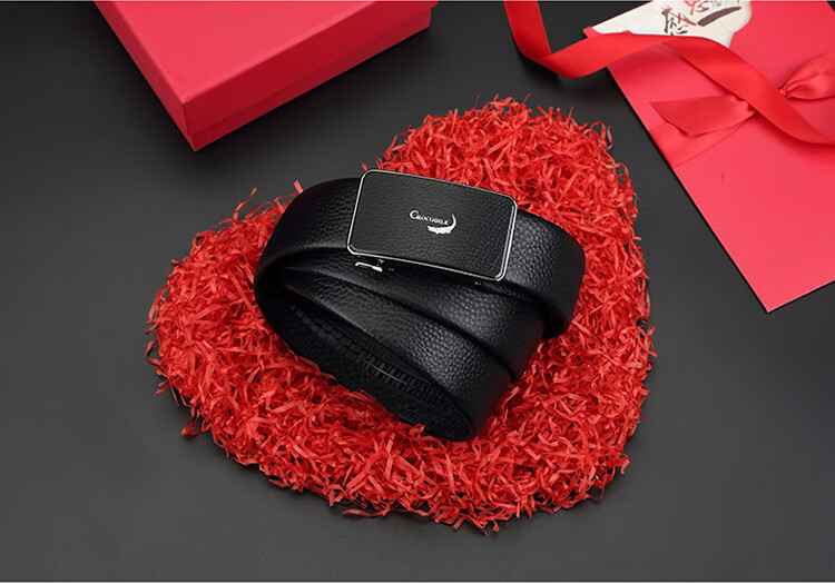 CROCODILE Men's Automatic Buckle Leather Belt with Inner Lining, Top-Grain Cowhide Waistband, Gift for Boyfriend T2975 6