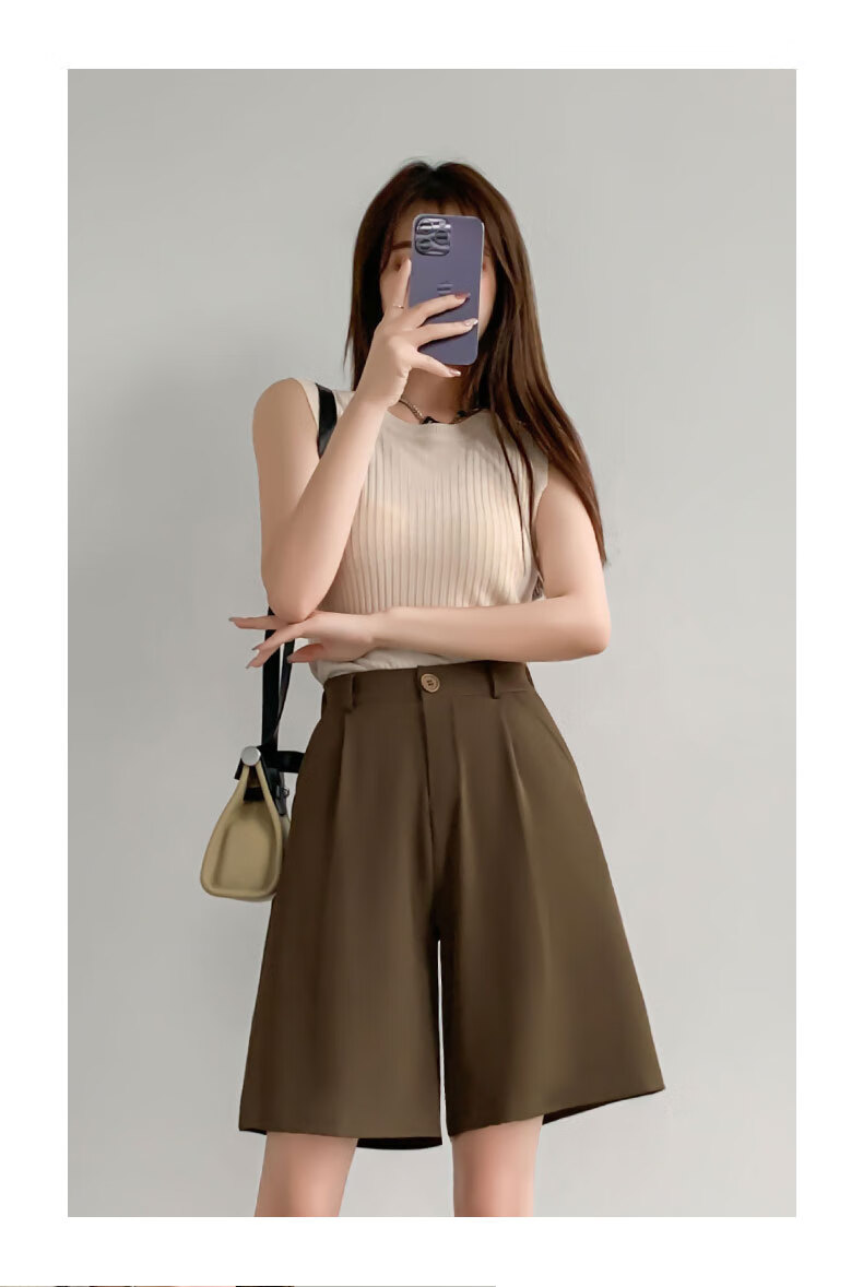 LangSha Women's Wide-Leg Straight Shorts, Summer Loose-Fitting High-Waisted Slimming A-Line Mid-Length Pants for Outdoor Wear 22