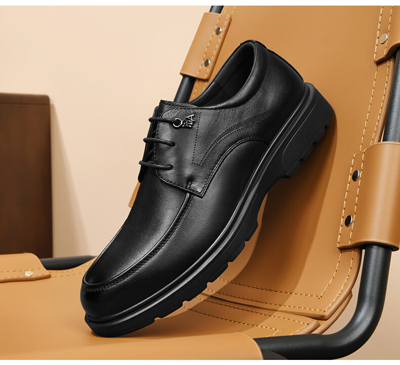 HLA Men's First Layer Cowhide Leather Shoes Summer Breathable Business Casual Leather Shoes T074 Black Size 41 13